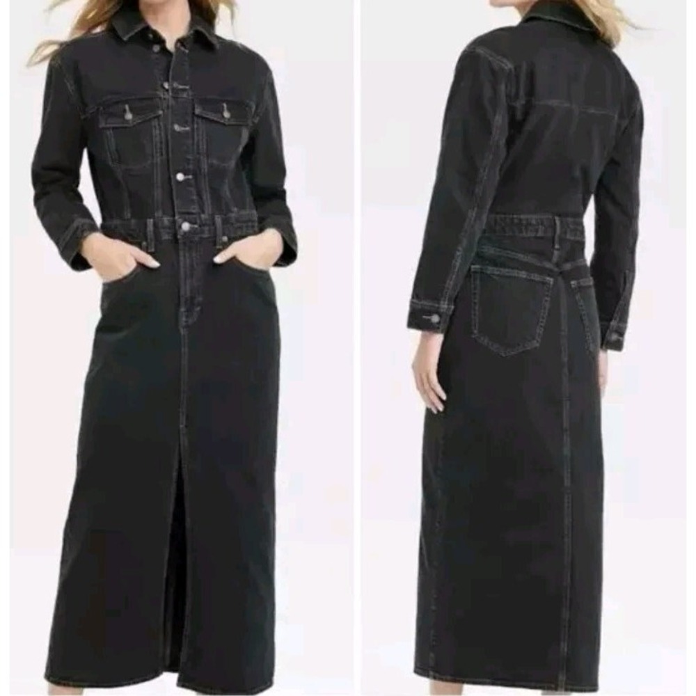 Women's Long Sleeve Denim Maxi Dress - Universal Thread Black Wash Sz 2 NWT‎